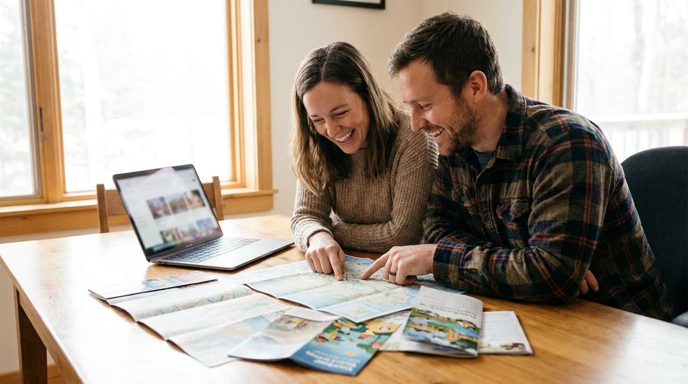 Travel planner reviewing a custom itinerary with a client