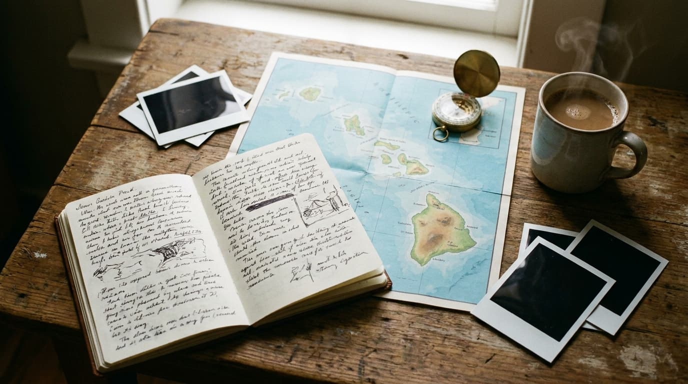 Travel map and planning materials on a table