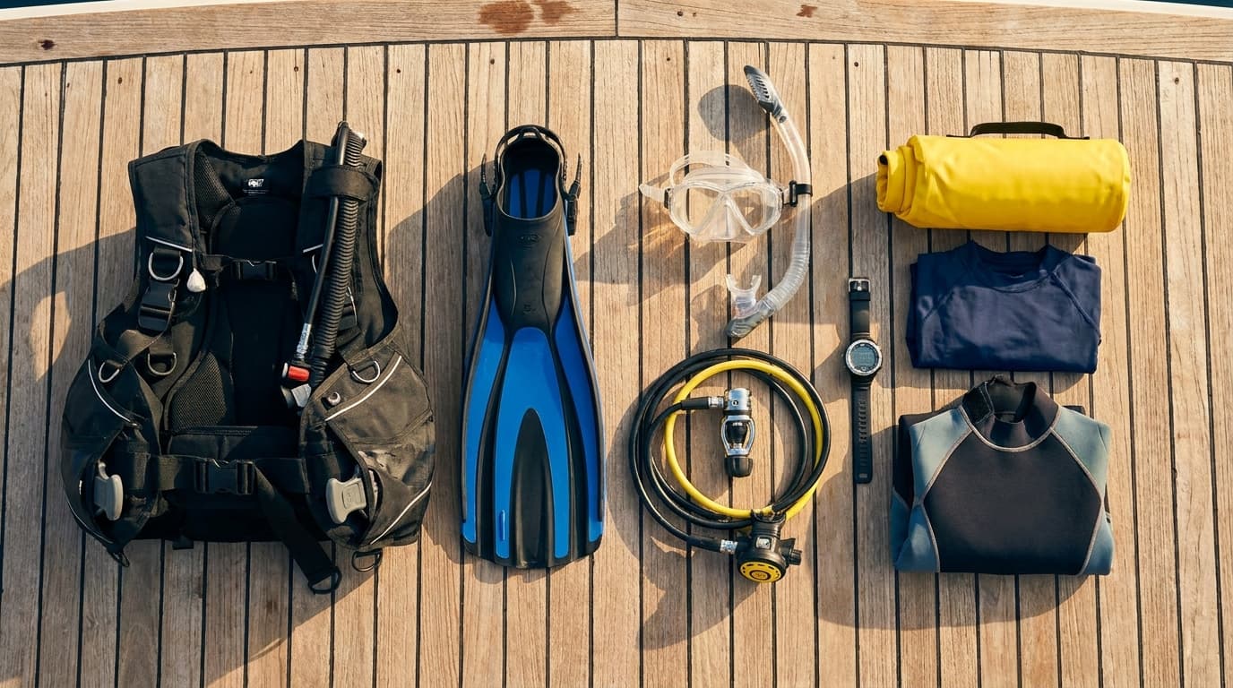 Scuba gear laid out before a dive trip