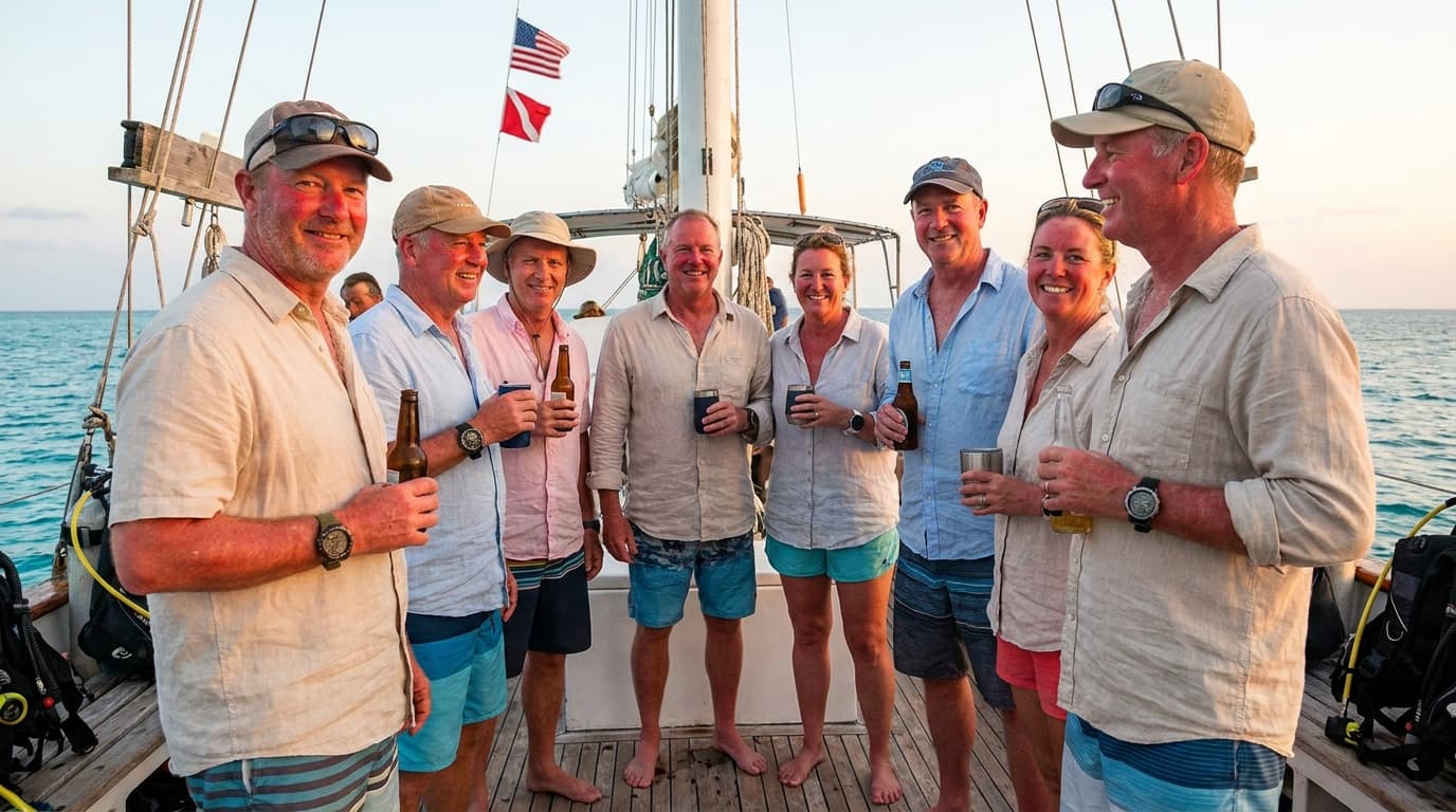 Travelers gathered on a boat at sea
